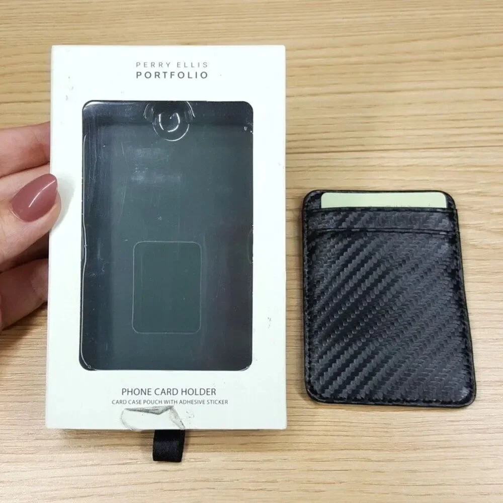 PERRY ELLIS Mens Wallet Black Card Holder for Phone includes Adhesive